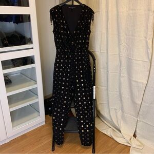 White House Black Market Black and Gold Jumpsuit with Wide-Leg Silhouette